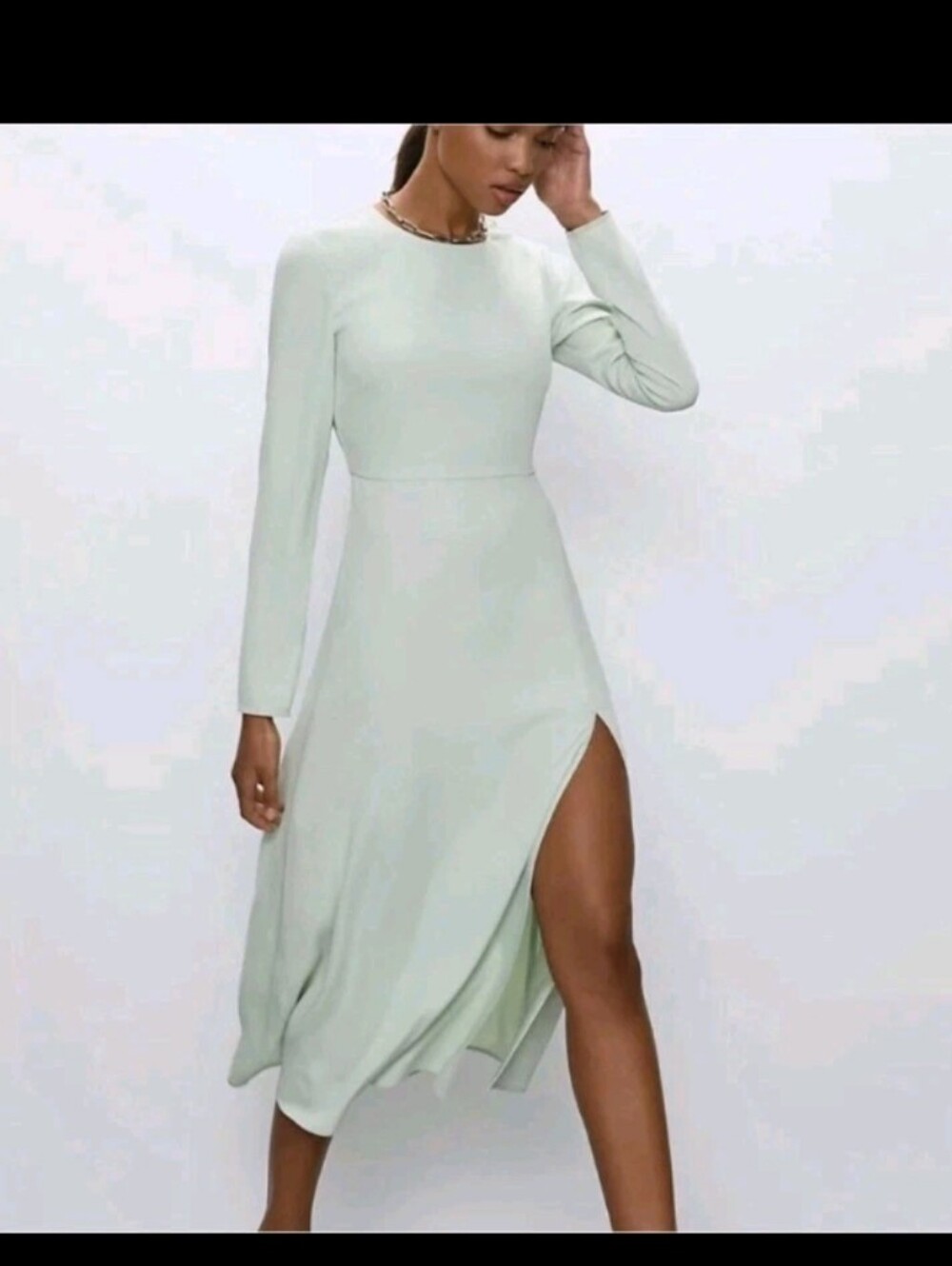 NEW! Babaton Artizia Meghan Midi Dress Pale Mint Long Sleeve Stretch Slit Sz 2